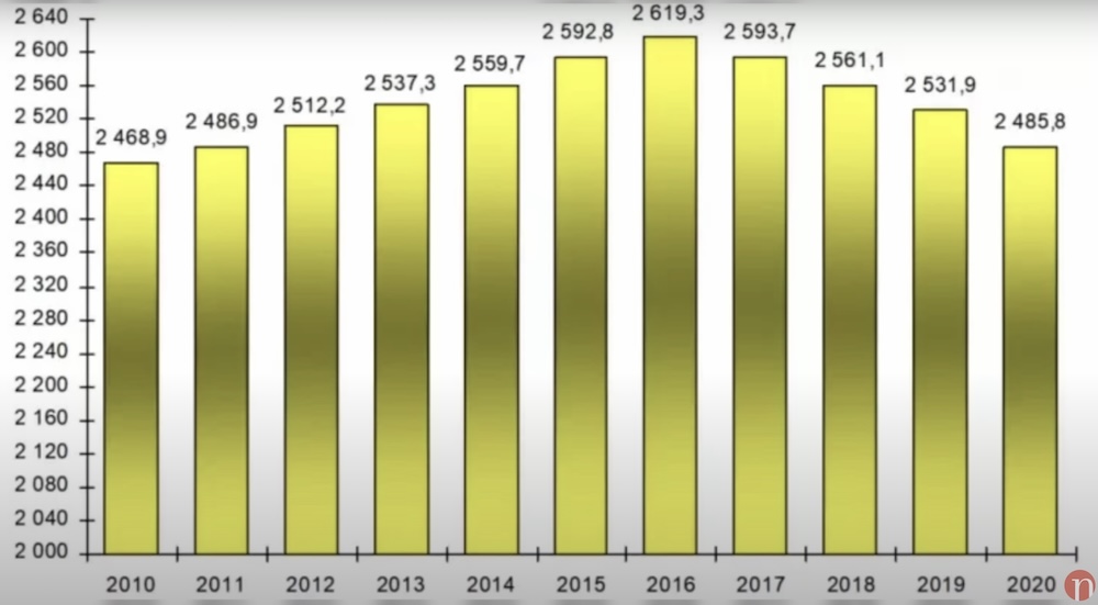 Статистика по динамике числа пенсионеров в Беларуси с 2010 по 202 год. Скриншот с видео Наша Ніва. NEWS.