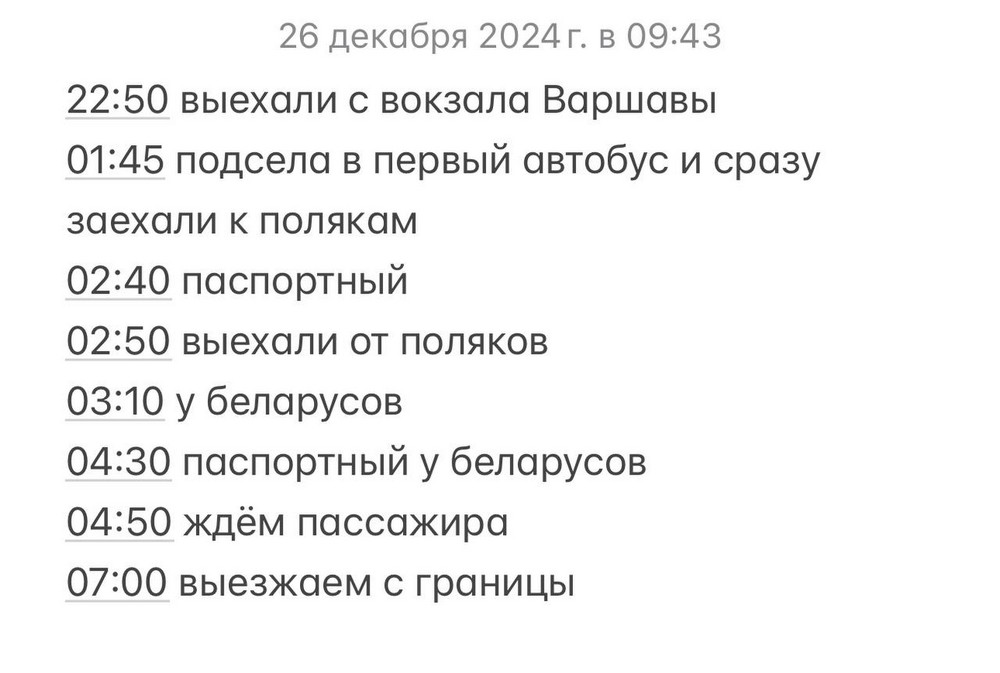 Отчет о прохождении польско-беларуской границы 26 декабря 2024 года. Фото из приграничного чата